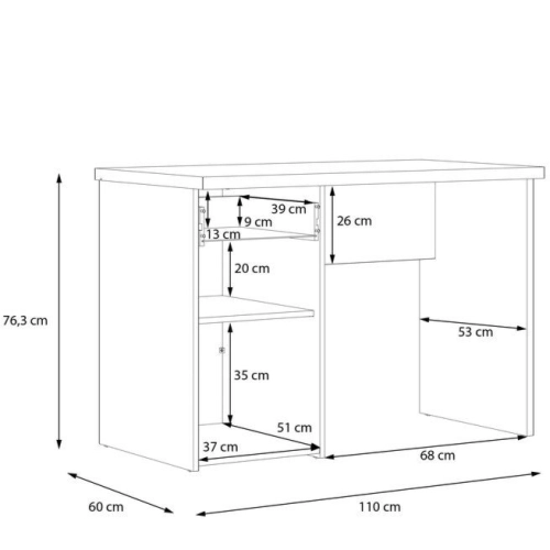 Biurko skandynawskie 110x60 cm z szufladą i szafką